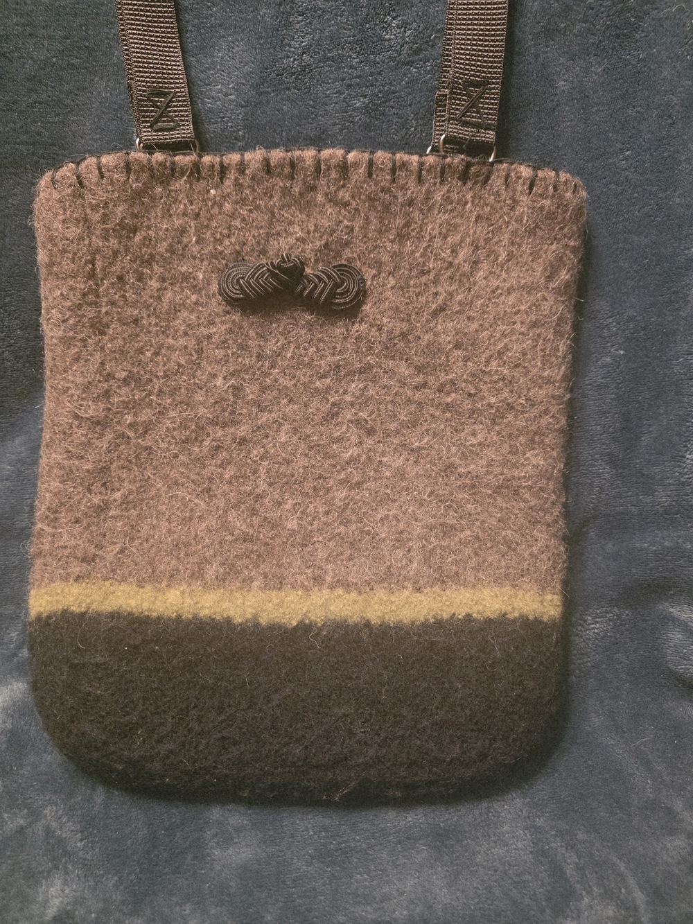 Textured Felt Tote Bag in Brown with Yellow Accent
